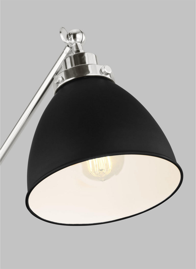 One Light Floor Lamp<br /><span style="color:#4AB0CE;">Entrega: 4-10 dias en USA</span><br /><span style="color:#4AB0CE;font-size:60%;">PREGUNTE POR ENTREGA EN PANAMA</span><br />Collection: Wellfleet<br />Finish: Midnight Black and Polished Nickel